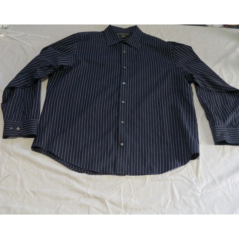 Banana Republic Men's XL Long Sleeve Blue Striped 100% Cotton Shirt 17-17 1/2